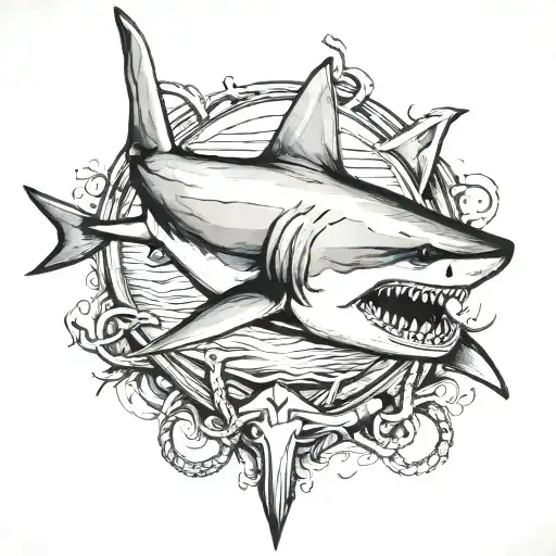 great white shark navy anchor tattoo design idea