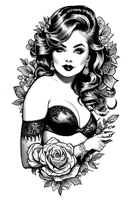 plus size pin up girl tattoo design idea