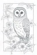 barred owl with flowers tattoo design idea