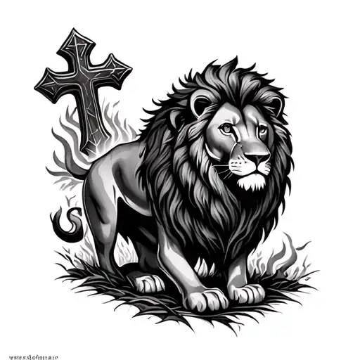 burning bush, lion, cross tattoo tattoo design idea