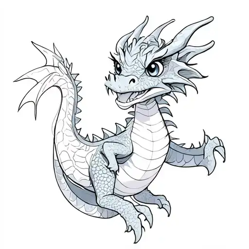 cute dragon, glitzer und elegant, commic style hilight tattoo design idea