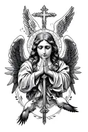 Christian, biblical, angel, wings, praying hands, holy gates, doves  tattoo design idea