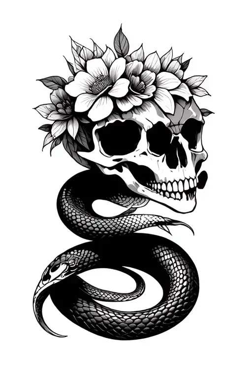 snake skull mandala flowers tattoo design idea
