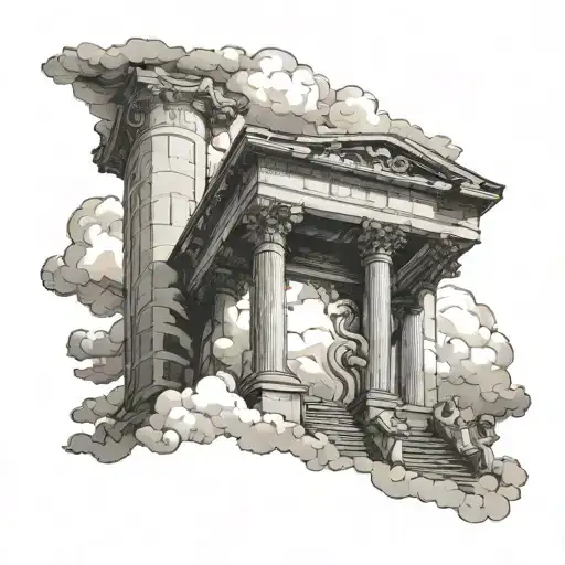 Ancient roman tattoo with steps to the sky with clouds. Also add zeus in the clouds tattoo design idea