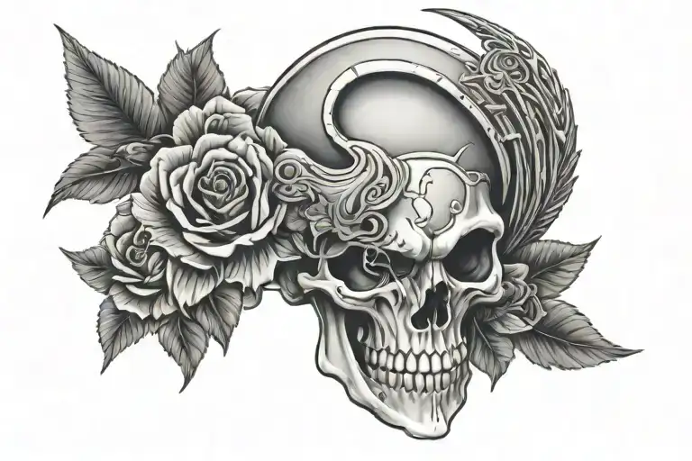 spartan skull crow and black rose tattoo design idea