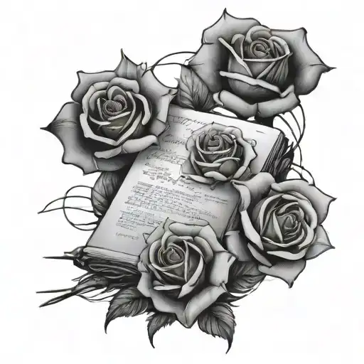 Rose, books and barbed wire tattoo design idea