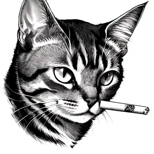 cat smoking cigarette tattoo design idea
