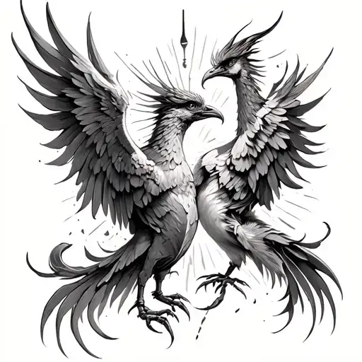 two phoenix rising from the ashes forming the Pisces and Scorpio zodiac  tattoo design idea