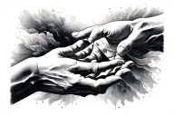 the creation of adam hands reaching, with filler background tattoo design idea