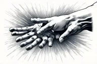 the creation of adam hands reaching, with filler background tattoo design idea