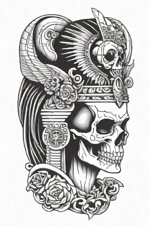 skull, egyption goddess, pyramid, all seeing eye tattoo design idea