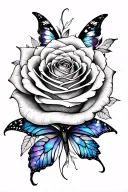 rose, butterflies, galaxy like spiral tattoo design idea