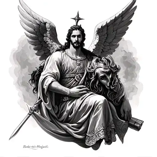 Leon de Juda with the Archangel San Miguel tattoo design idea