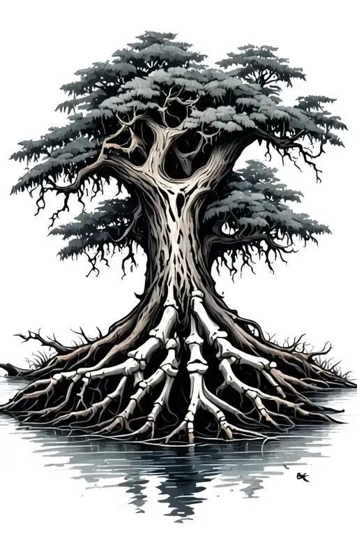 cypress tree swamp bones for roots tattoo design idea