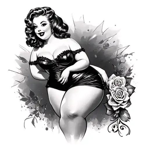 Chubby Pin Up Girl tattoo design idea