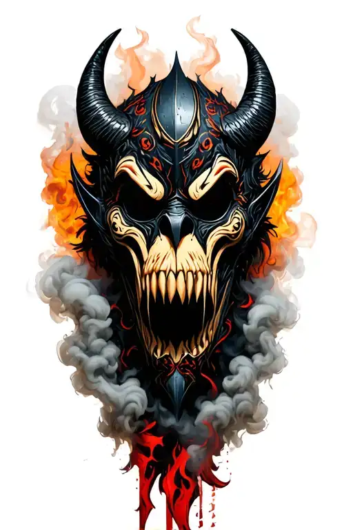 Arkham Knight Scarecrow oni mask surrounded by smoke tattoo design idea