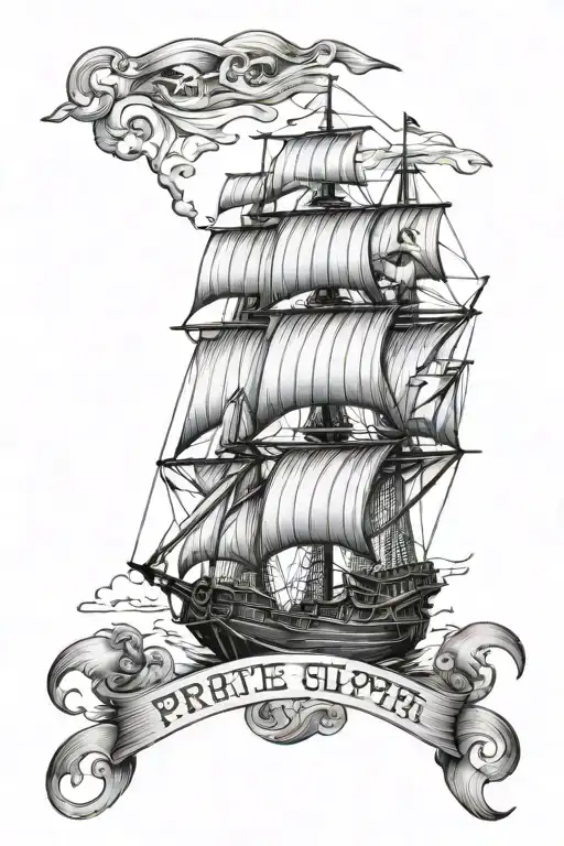 pirate clipper ship with reaper tattoo design idea