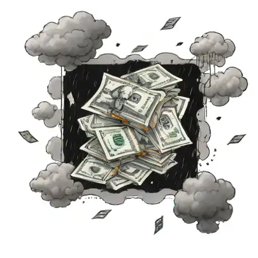 A stack of money raining down from the clouds tattoo design idea