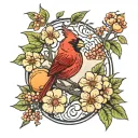 cardinal and peach tree tattoo design idea