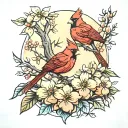 cardinal and peach tree tattoo design idea