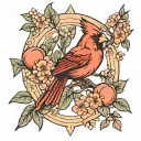 cardinal and peach tree tattoo design idea