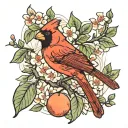 cardinal and peach tree tattoo design idea