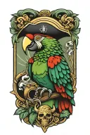sailor Jerry style parrot with pirate hat  tattoo design idea