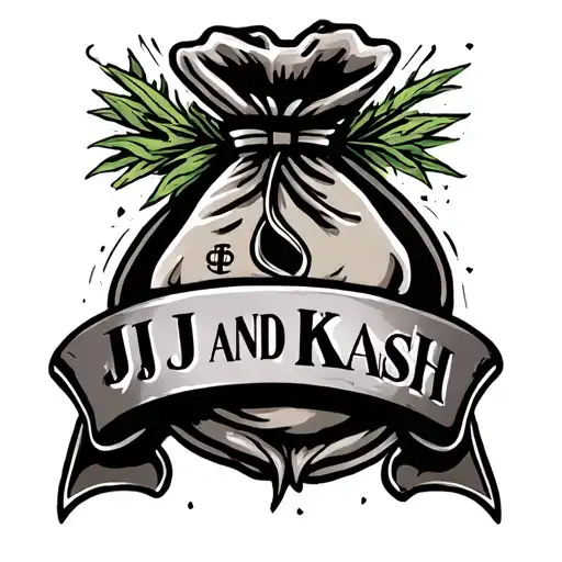 memorial tattoo with the names JJ And Kkash incorporated with an money bag and camp  tattoo design idea