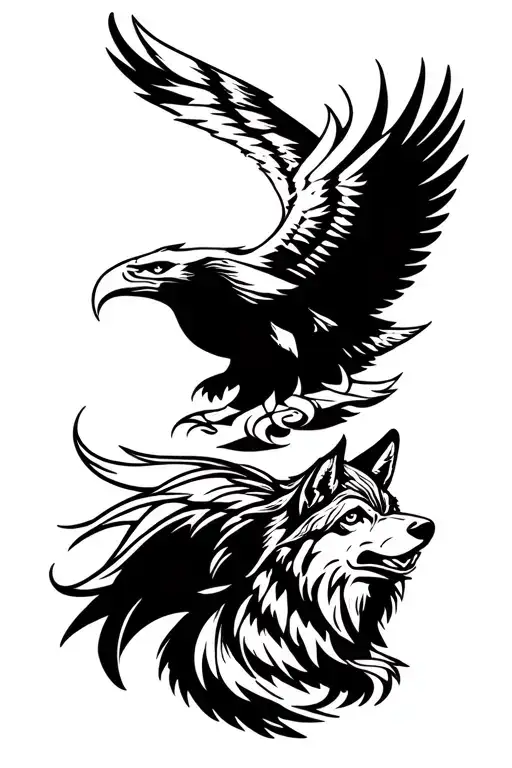 eagle and wolf tattoo design idea