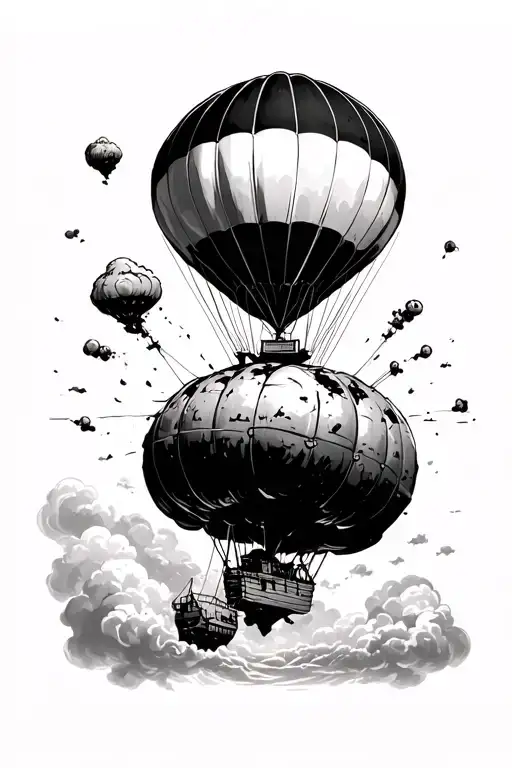 hot air balloon dropping atomic bomb tattoo design idea
