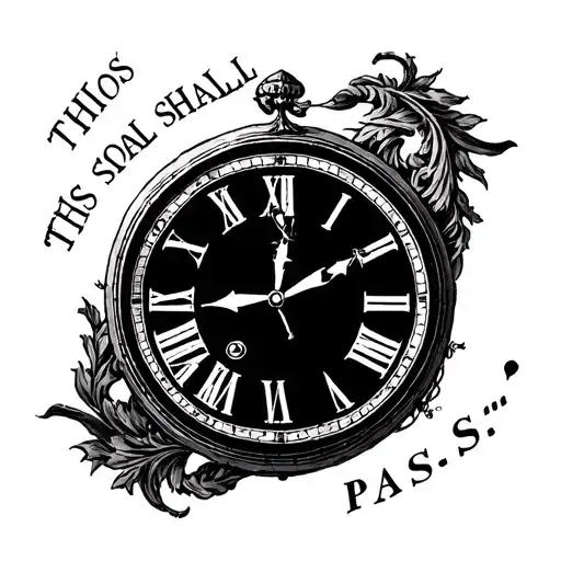 "This too shall pass…" simple roman clock surrounded tattoo design idea