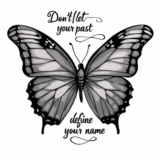 butterfly with the quote Don’t let your past define your name tattoo design idea