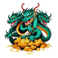 Three headed dragon on a pile of gold tattoo tattoo design idea