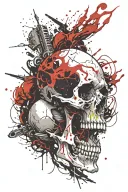 skull exploding itself with a gunshot tattoo design idea