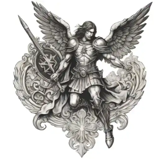 sT mICHAEL Archangel kneel inside tattoo design idea