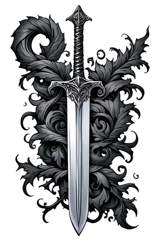 Sword w vines wrapping tattoo design idea