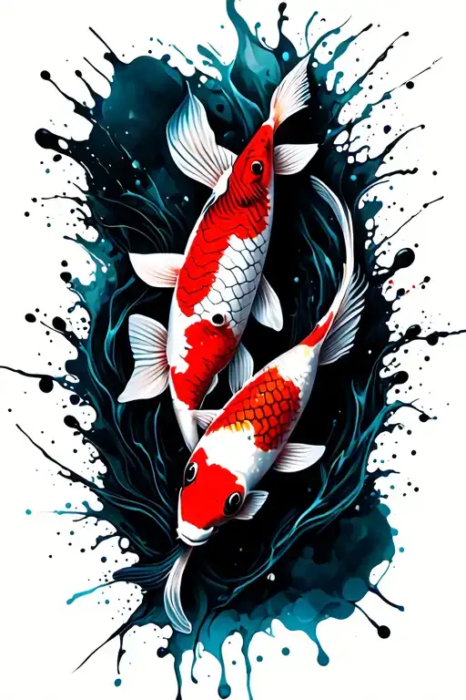 two koi fish swimming tattoo design idea
