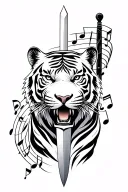 White tiger and sword surrounded bij musicnotes tattoo design idea