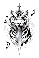 White tiger and sword surrounded bij musicnotes tattoo design idea
