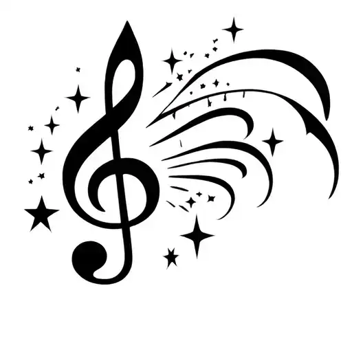 treble clef with stars floating tattoo design idea
