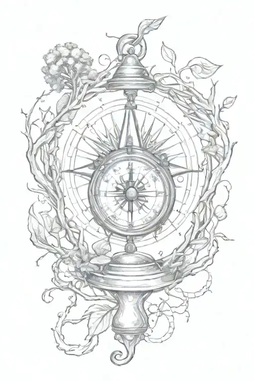 Compass, hourglass, father and children, tree branches tattoo design idea