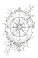 Compass, hourglass, father and children, tree branches tattoo design idea