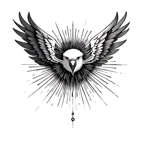 I want to generate a tattoo that describes disciple , ikigai sun rays and eagle wings tattoo design idea