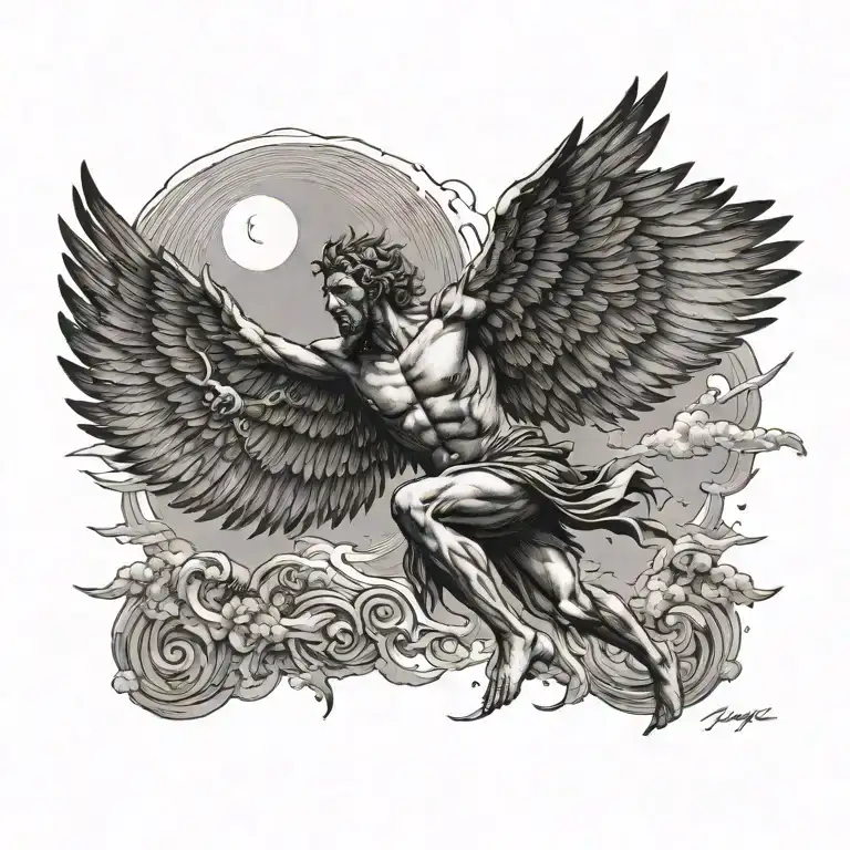 Icarus flying towards the sun tattoo design idea