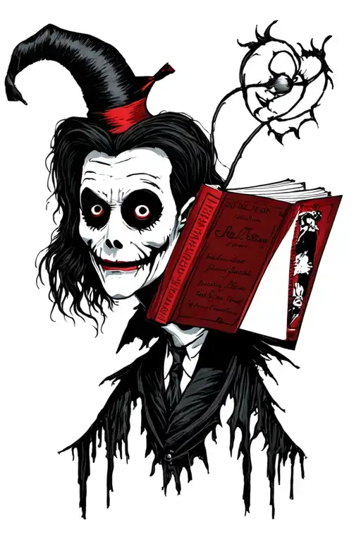 film Beetlejuice looking at the handbook tattoo design idea