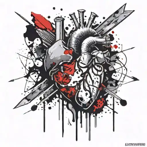 human heart, bleeding, penetrated by 2 arrows, violent, gore tattoo design idea