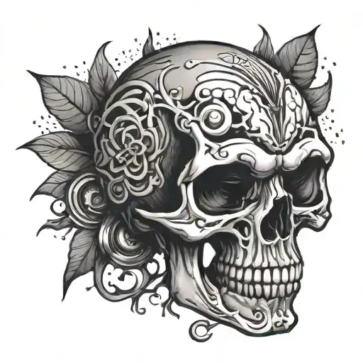 skull biting a battery level tattoo design idea