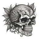 skull biting a battery level tattoo design idea
