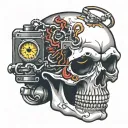 skull biting a battery level tattoo design idea