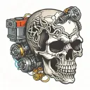 skull biting a battery level tattoo design idea
